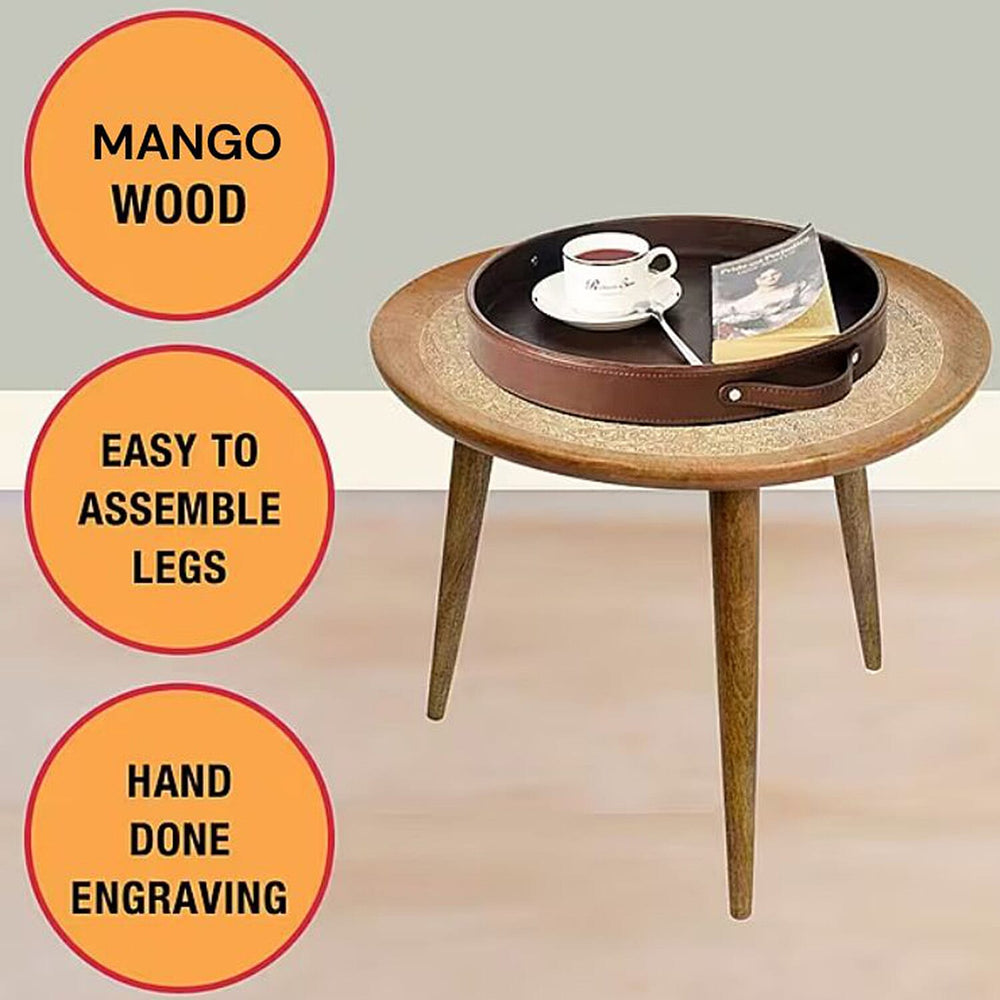 One Time Deal NAKKASHI Hand Carved Mango Wood Coffee Table (45x45x45cm) - White Finish