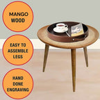 One Time Deal NAKKASHI Hand Carved Mango Wood Coffee Table (45x45x45cm) - White Finish