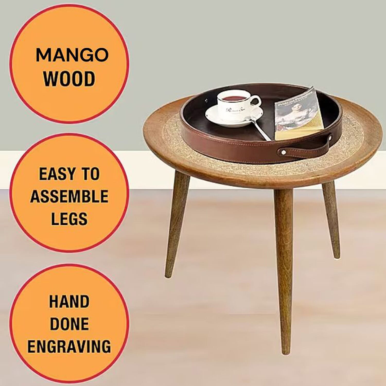 One Time Deal NAKKASHI Hand Carved Mango Wood Coffee Table (45x45x45cm) - White Finish