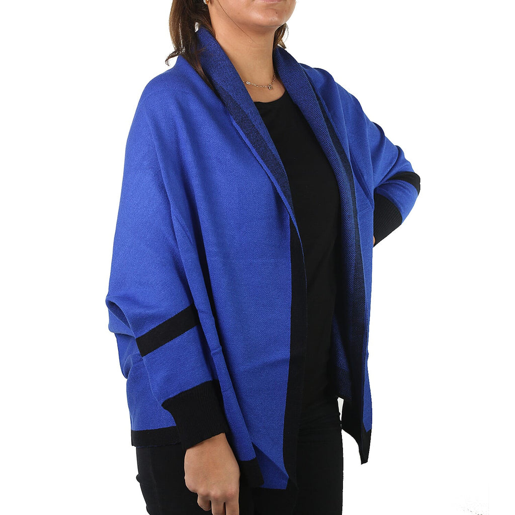 Longline Border Cardigan (One Size, 8-18) - Cobalt - Black