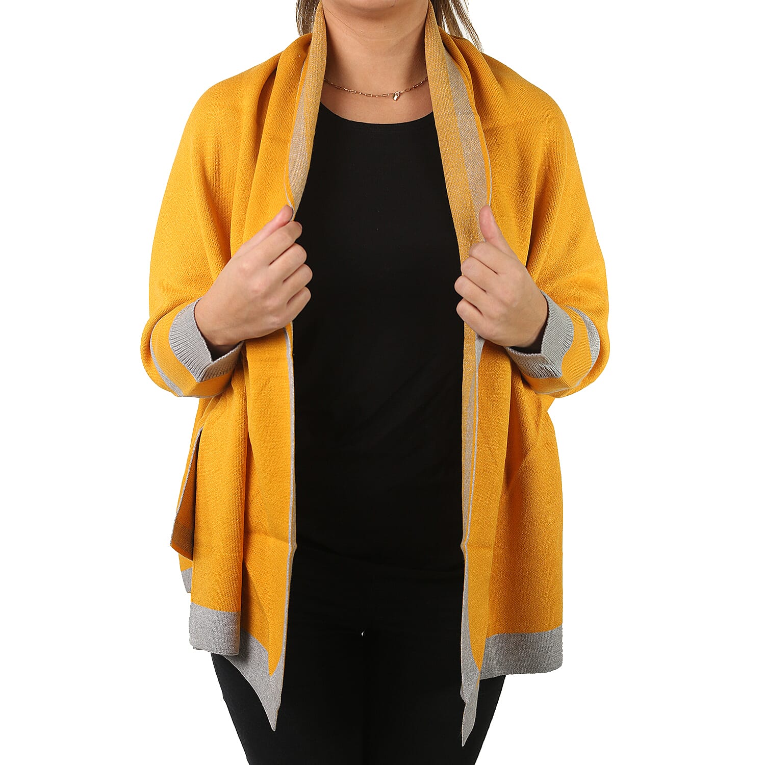 Kris Ana Longline Border Cardigan (Size 8-18) - Mustard & Grey