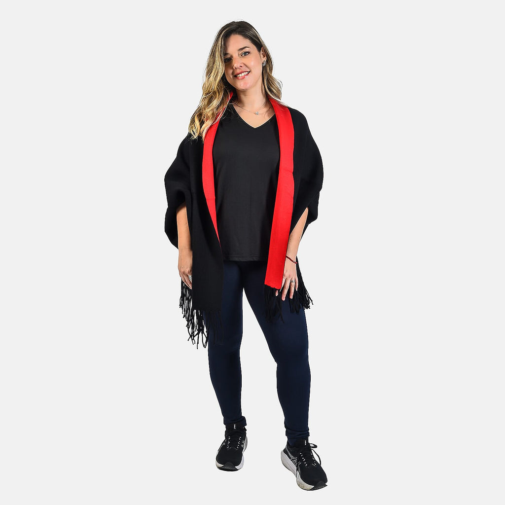 Kris Ana Wrap with Tassels - Black & Grey