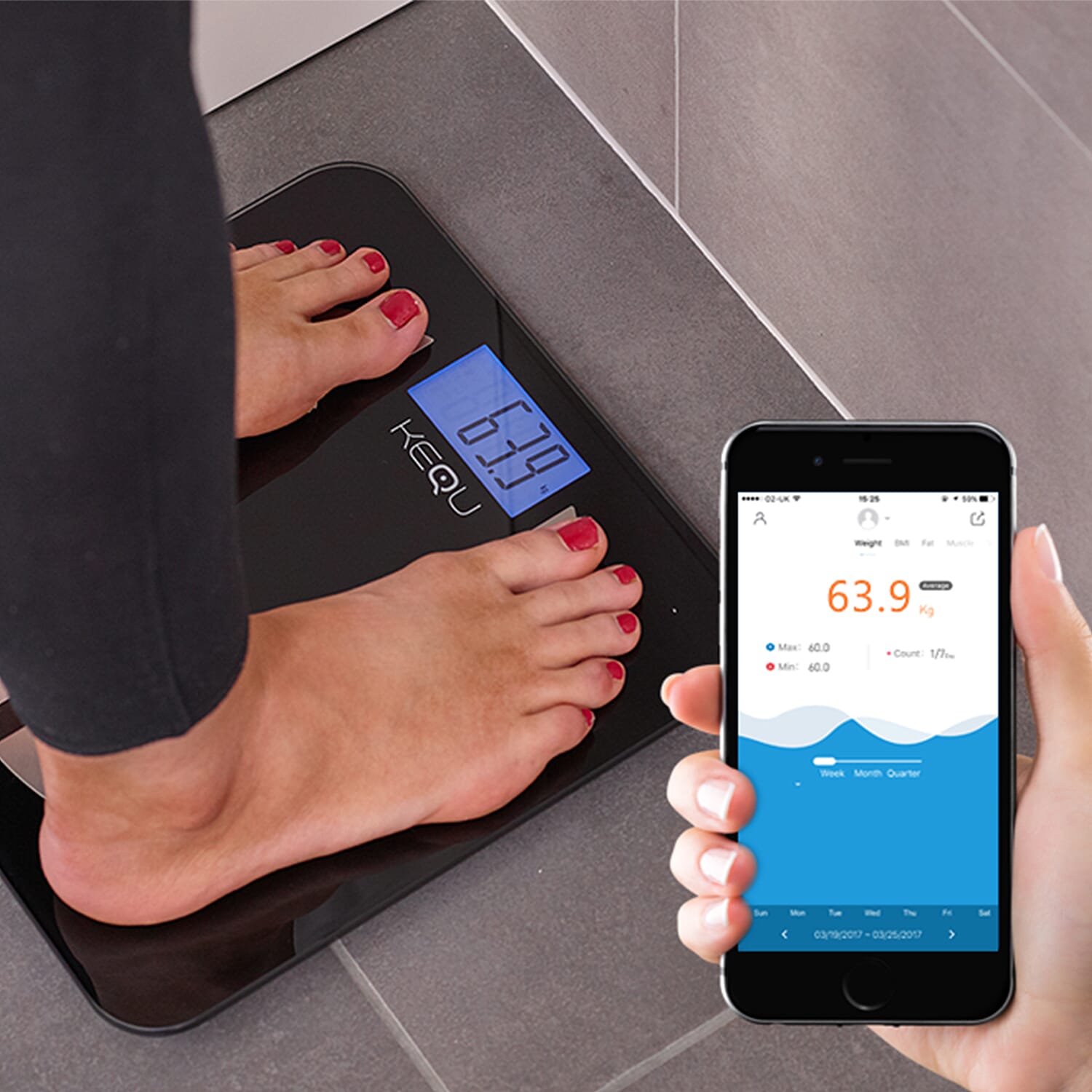 KeQu- Bluetooth Smart Scale (With IOS - Android App) (Size 30 Cm)