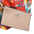 KTD by Kenzo Takada Leather and Cotton Canvas Floral Printed Tote Bag with Wristlet - Red and Blue