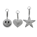 Set of 3 Crystal Keychain (Pattern - Star, Smile Face - Heart Shapes) - Silver