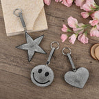 Set of 3 Crystal Keychain (Pattern - Star, Smile Face - Heart Shapes) - Silver