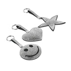 Set of 3 Crystal Keychain (Pattern - Star, Smile Face - Heart Shapes) - Silver