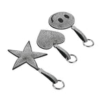 Set of 3 Crystal Keychain (Pattern - Star, Smile Face - Heart Shapes) - Silver