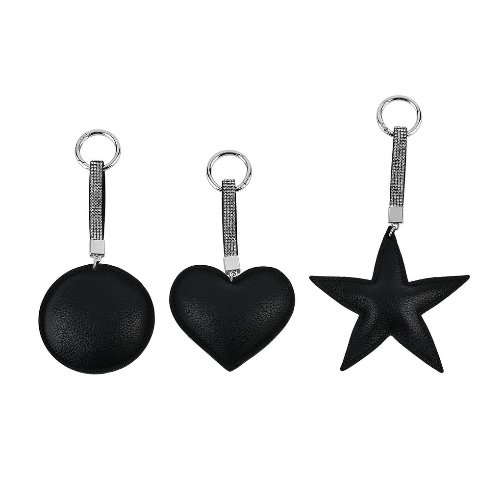 Set of 3 Crystal Keychain (Pattern - Star, Smile Face - Heart Shapes) - Silver