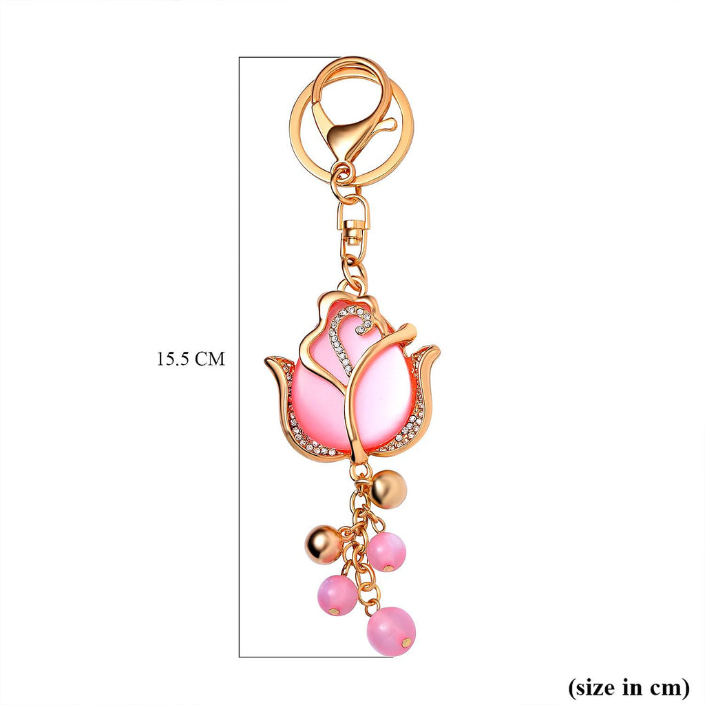 Set of 3 Sparkling Crystal Keychains With Different Desin (Flower, Rose and Bear) - Multi