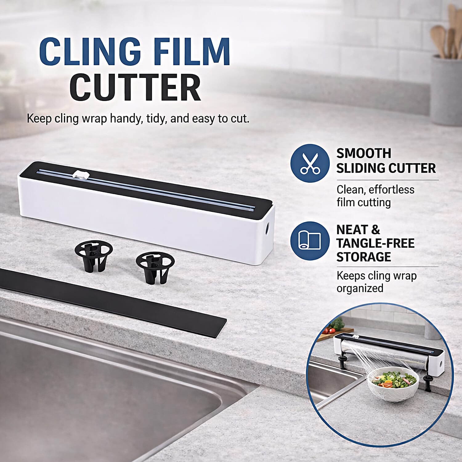 Cling Film Cutter – Effortless Cutting for Your Kitchen - Black
