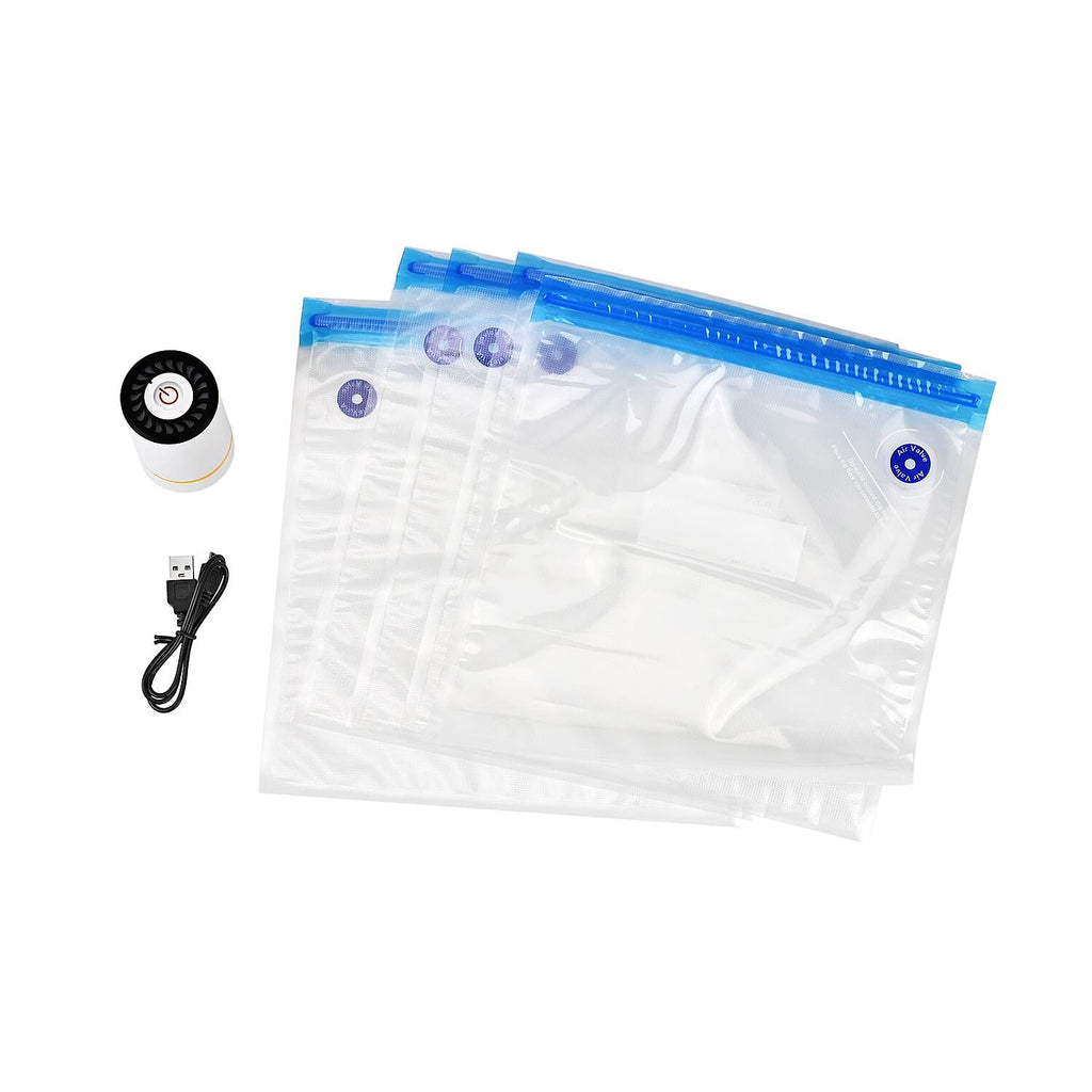 Handheld Vacuum Sealer with 5 Reusable Bags (Powered by 400 mAh Battery - USB Cable)