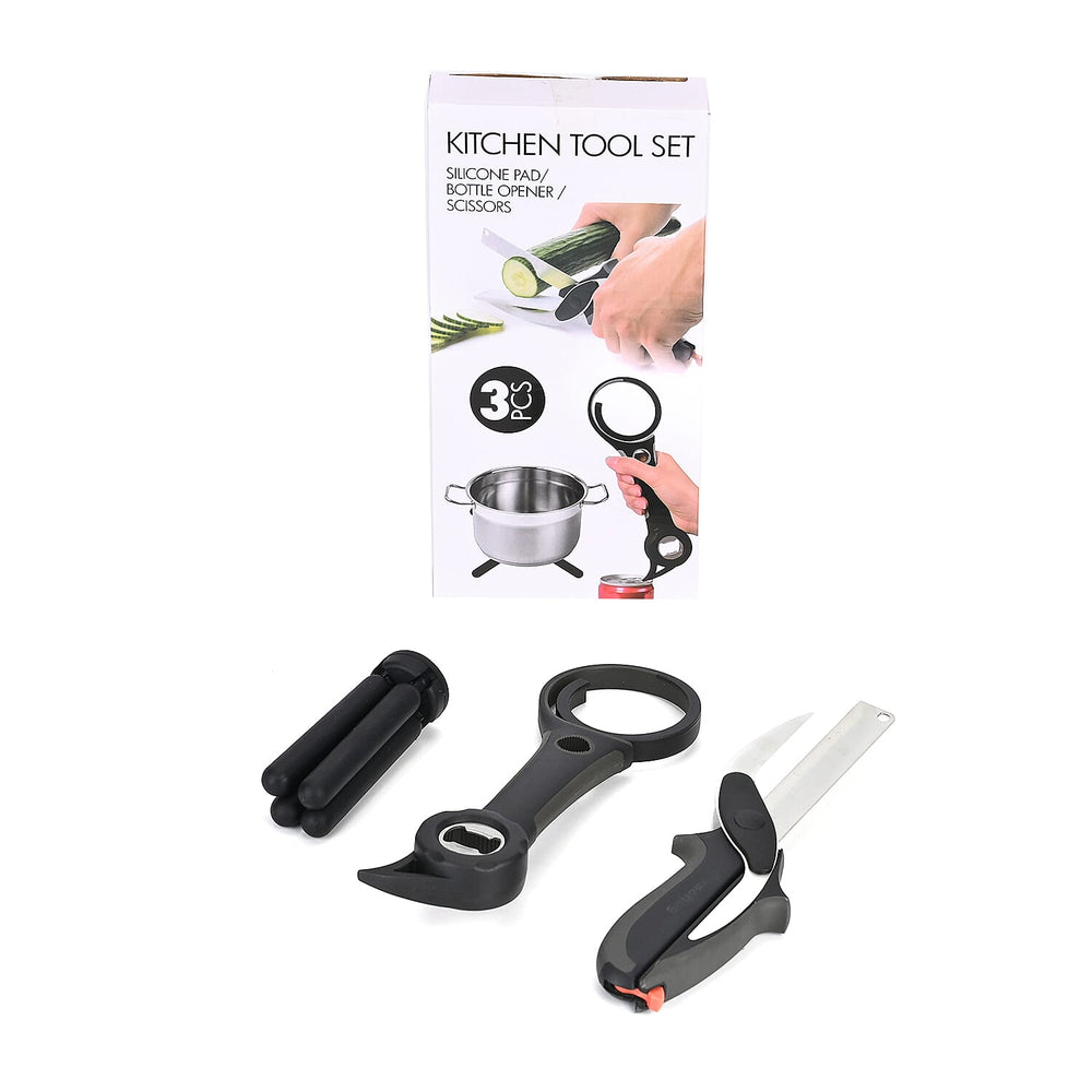 Foldable Pot Coaster, 2-in1-Knife and Bottle-Jar Opener (Kitchen Tool Set)