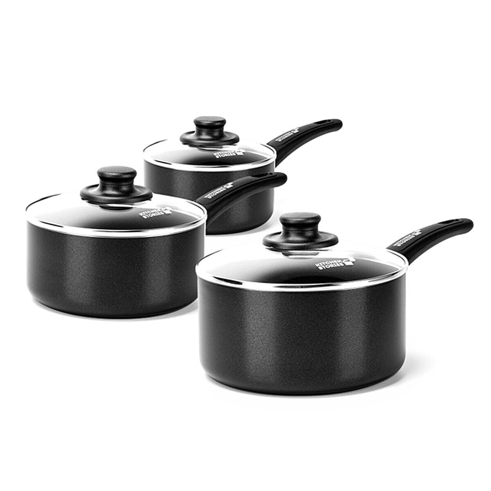 Kitchen Stories The Searsmart Collection - 3 Piece PFAS Free Non-Stick Aluminium Saucepan Set (16cm, 18cm, 20cm)
