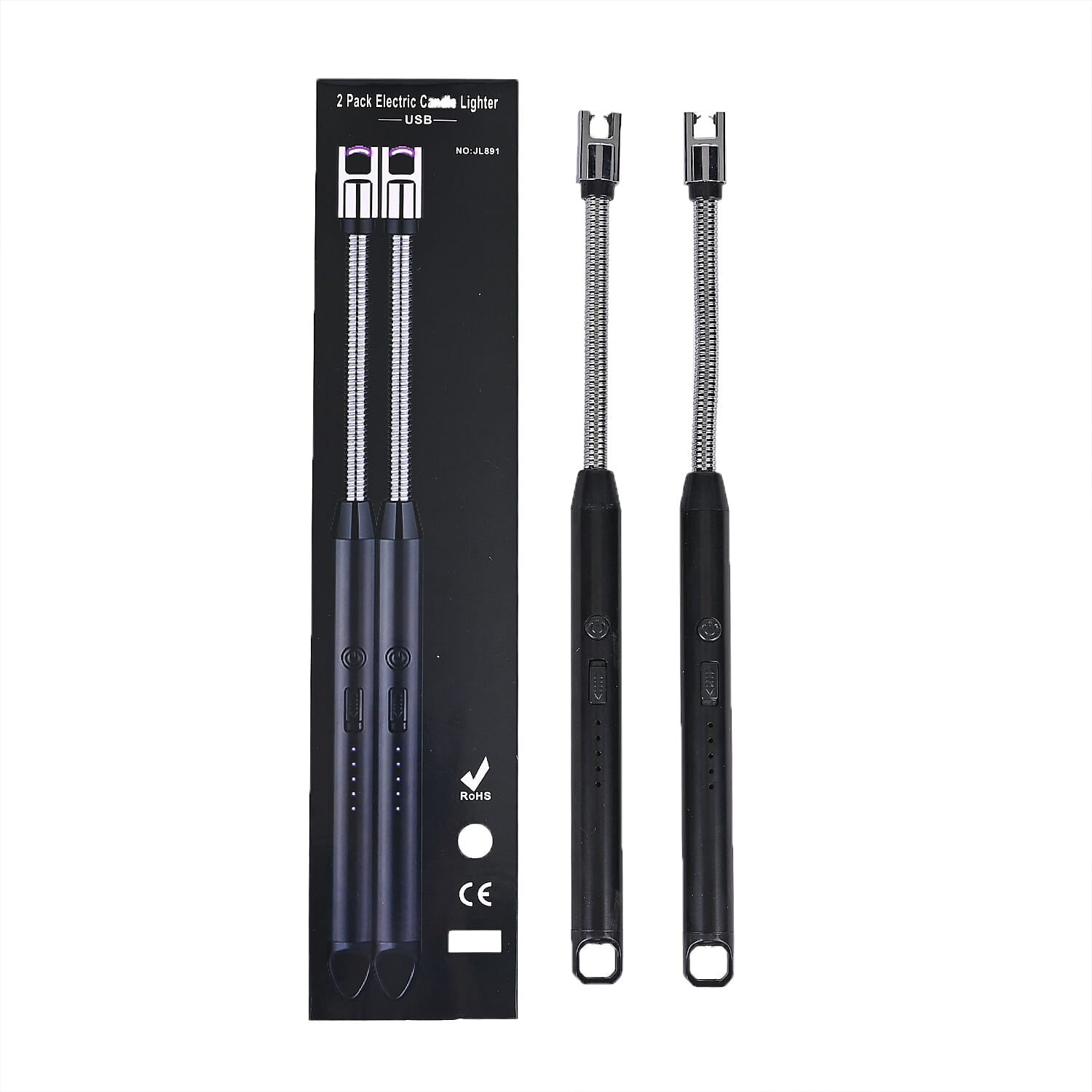 Set of 2 Rechargeable Electric Lighters - Black