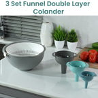 Set of 3 Funnel Double Layer Colander - Grey