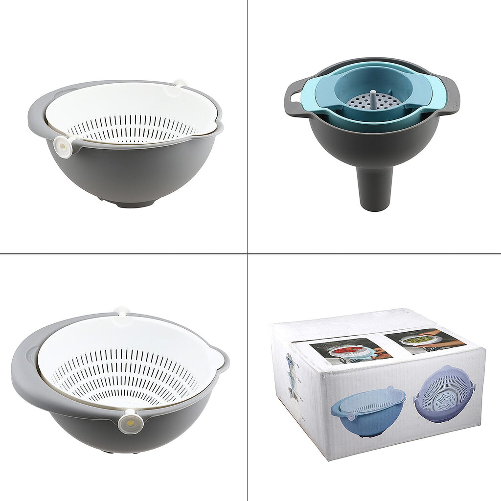 Set of 3 Funnel Double Layer Colander - Grey