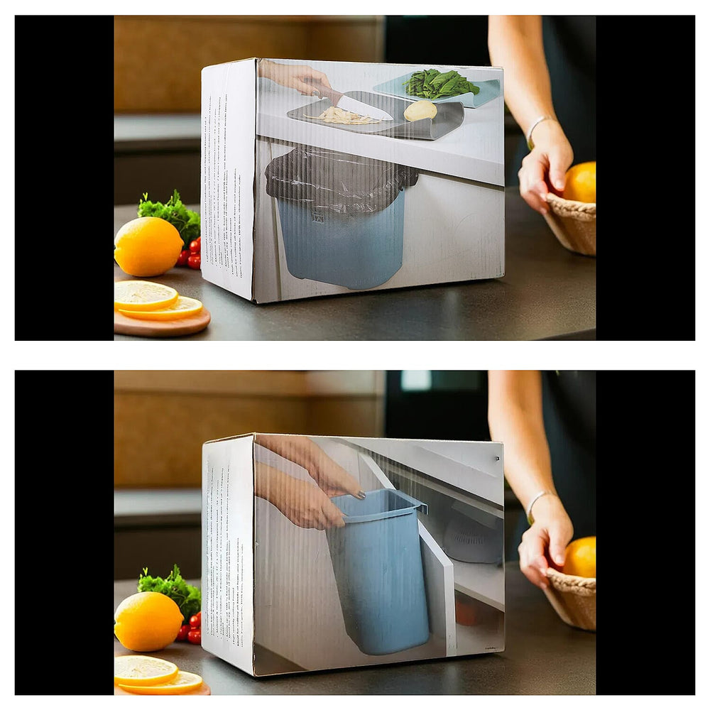 Set of 4 Lightweight Hanging Cabinet Garbage Bin with Chopping Boards (Size 27x17x27 cm) - Blue & Grey