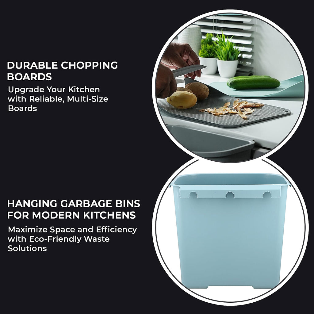 Set of 4 Lightweight Hanging Cabinet Garbage Bin with Chopping Boards (Size 27x17x27 cm) - Blue & Grey
