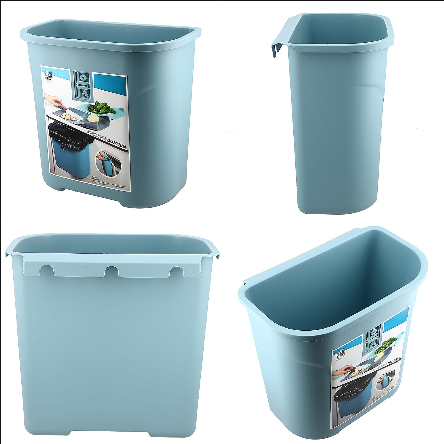 Set of 4 Lightweight Hanging Cabinet Garbage Bin with Chopping Boards (Size 27x17x27 cm) - Blue & Grey