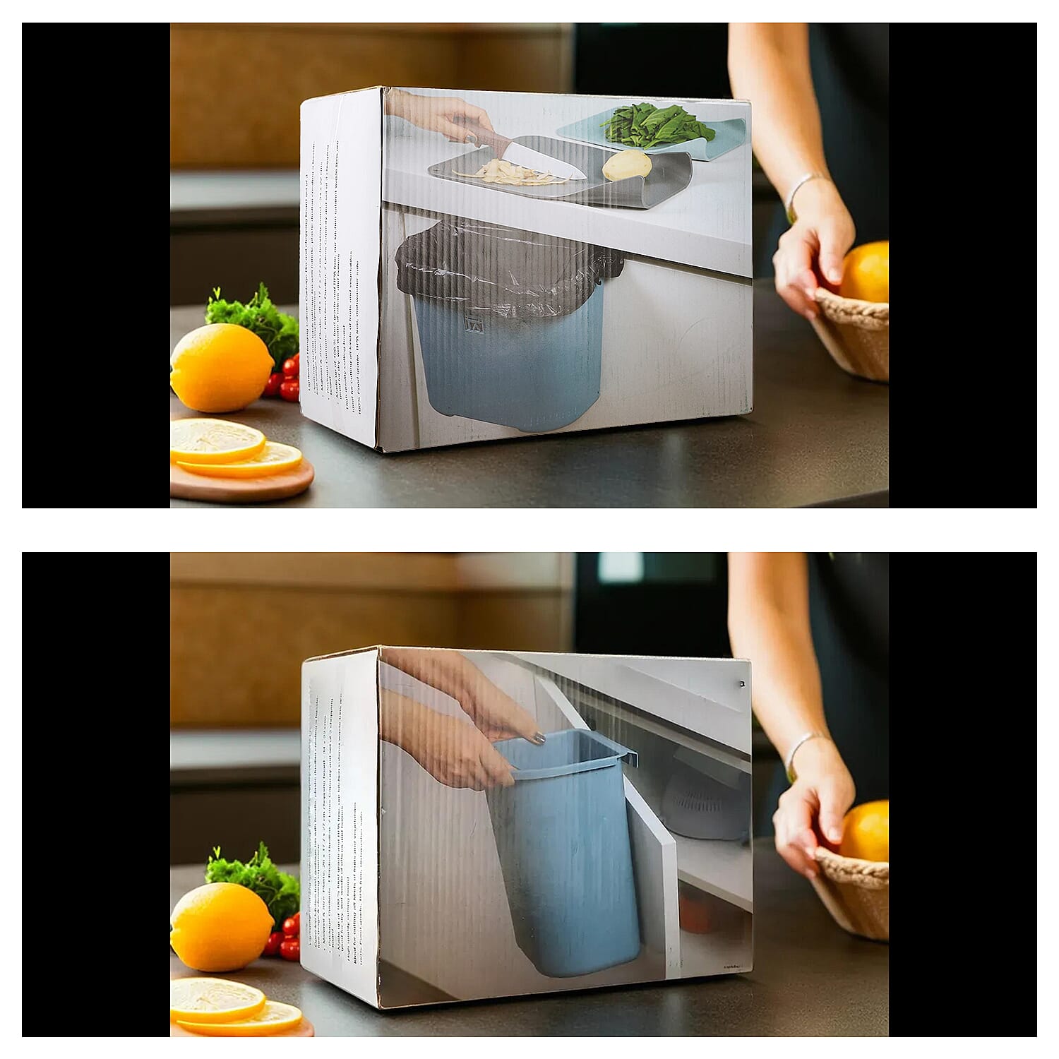4 Piece Set - Lightweight Hanging Cabinet Garbage Bin with Chopping Board - Grey