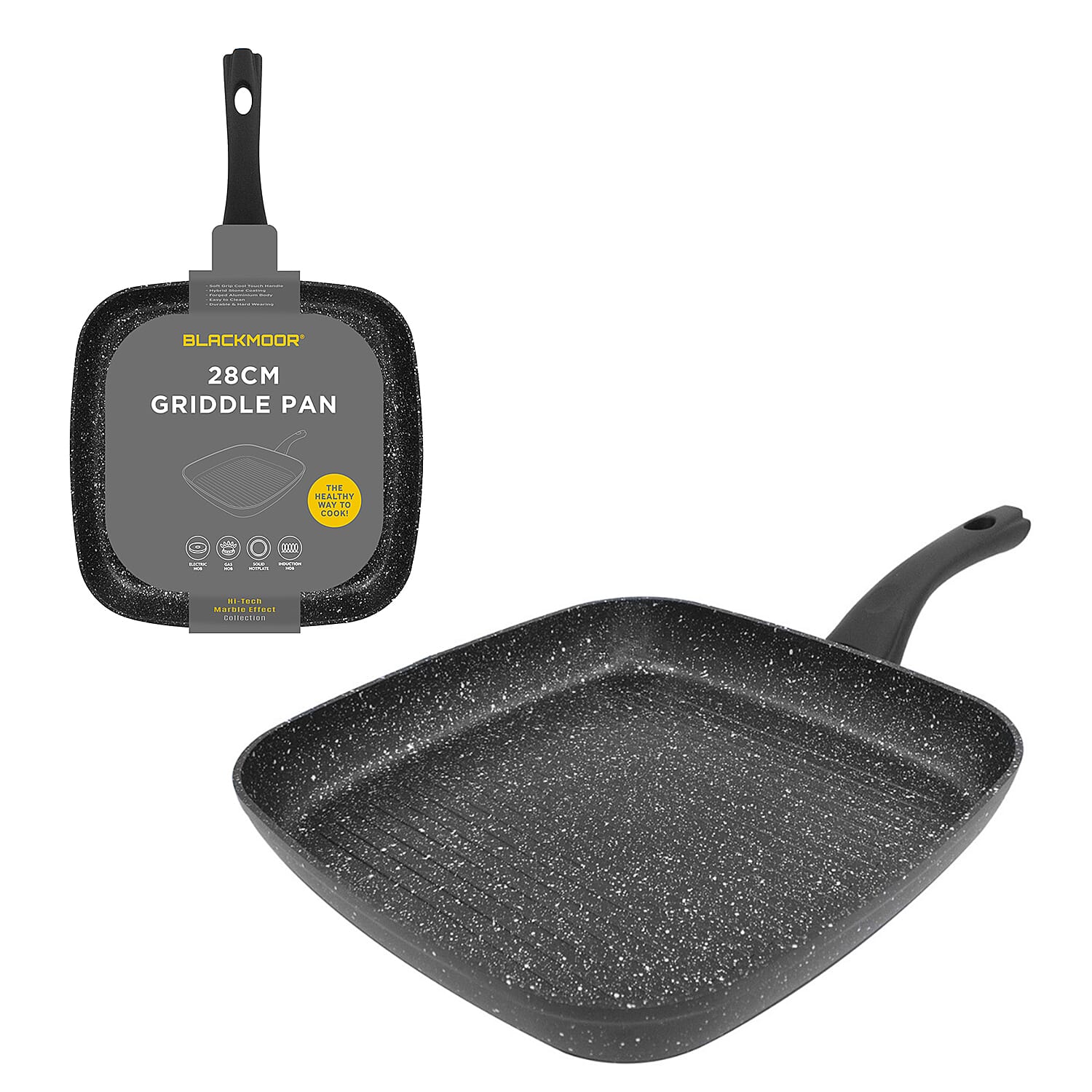 Griddle Pan (28cm) - Electric, Gas, Induction & Hotplate. Forged Aluminium Base & PFOA Free - Non Stick