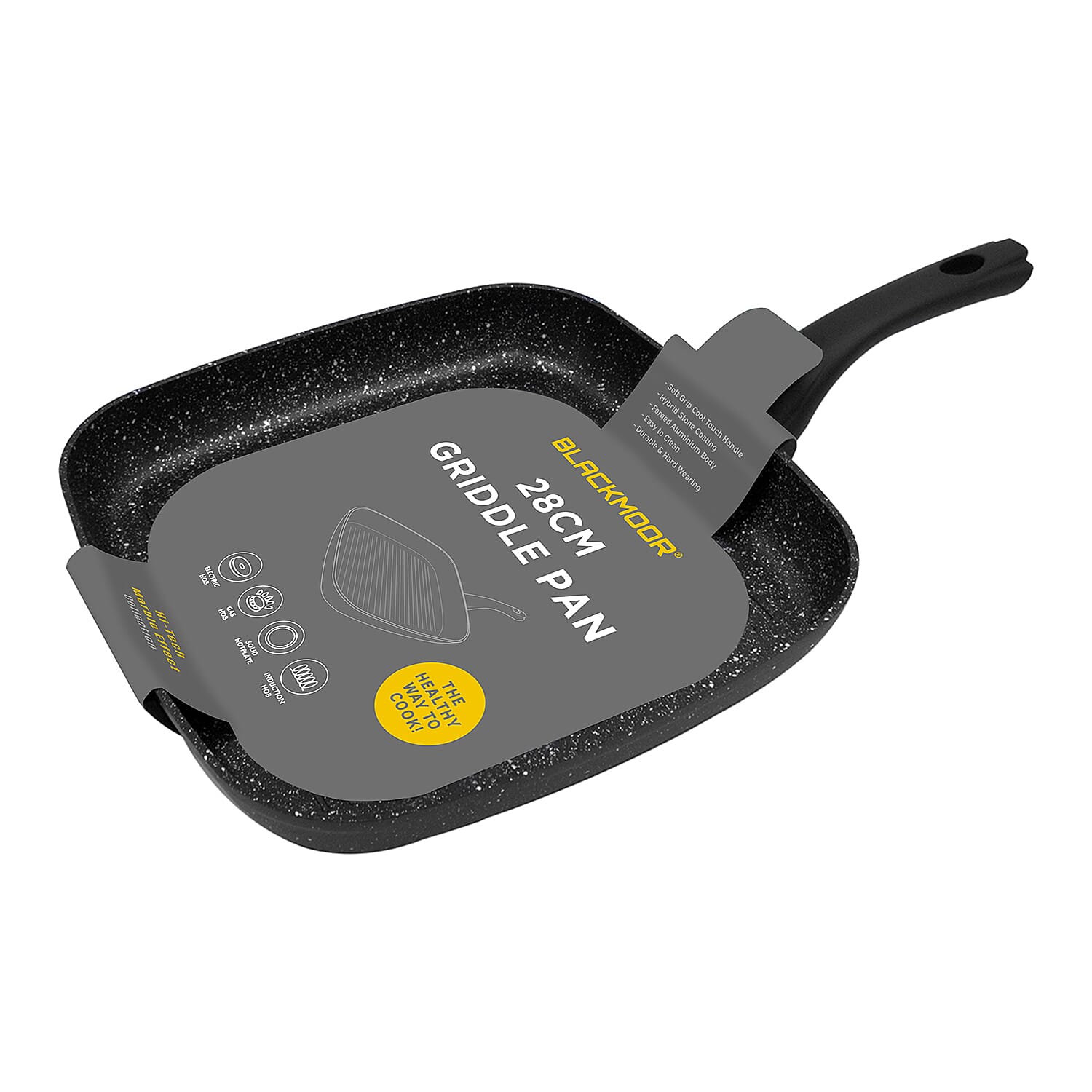 Griddle Pan (28cm) - Electric, Gas, Induction & Hotplate. Forged Aluminium Base & PFOA Free - Non Stick