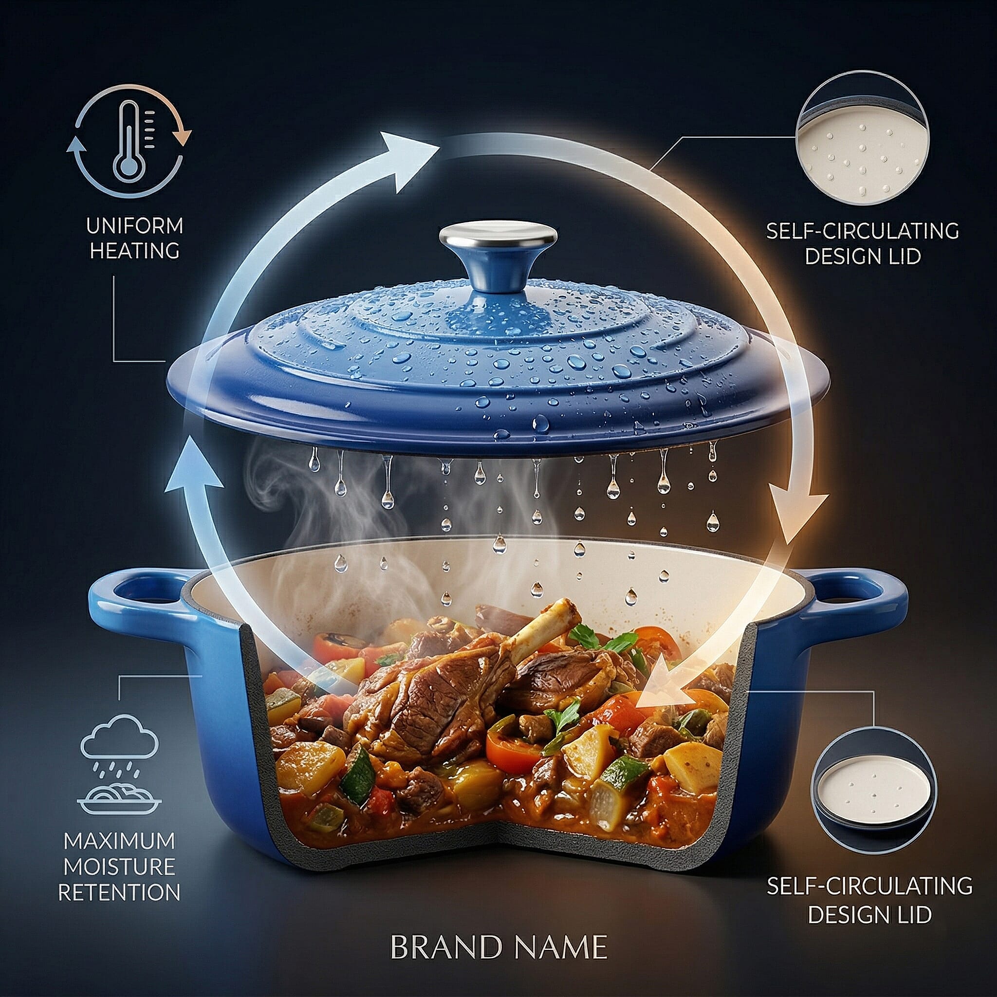 9 - Piece Cast Iron Cookware Set - 20cm Pot, Oval Casserole Dish, Roasting Pan - Skillet - Blue - White