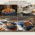 9 - Piece Cast Iron Cookware Set - 20cm Pot, Oval Casserole Dish, Roasting Pan - Skillet - Blue - White