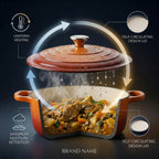 9 - Piece Cast Iron Cookware Set - 20cm Pot, Oval Casserole Dish, Roasting Pan - Skillet - Orange - White