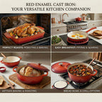 9 - Piece Cast Iron Cookware Set - 20cm Pot, Oval Casserole Dish, Roasting Pan - Skillet - Orange - White