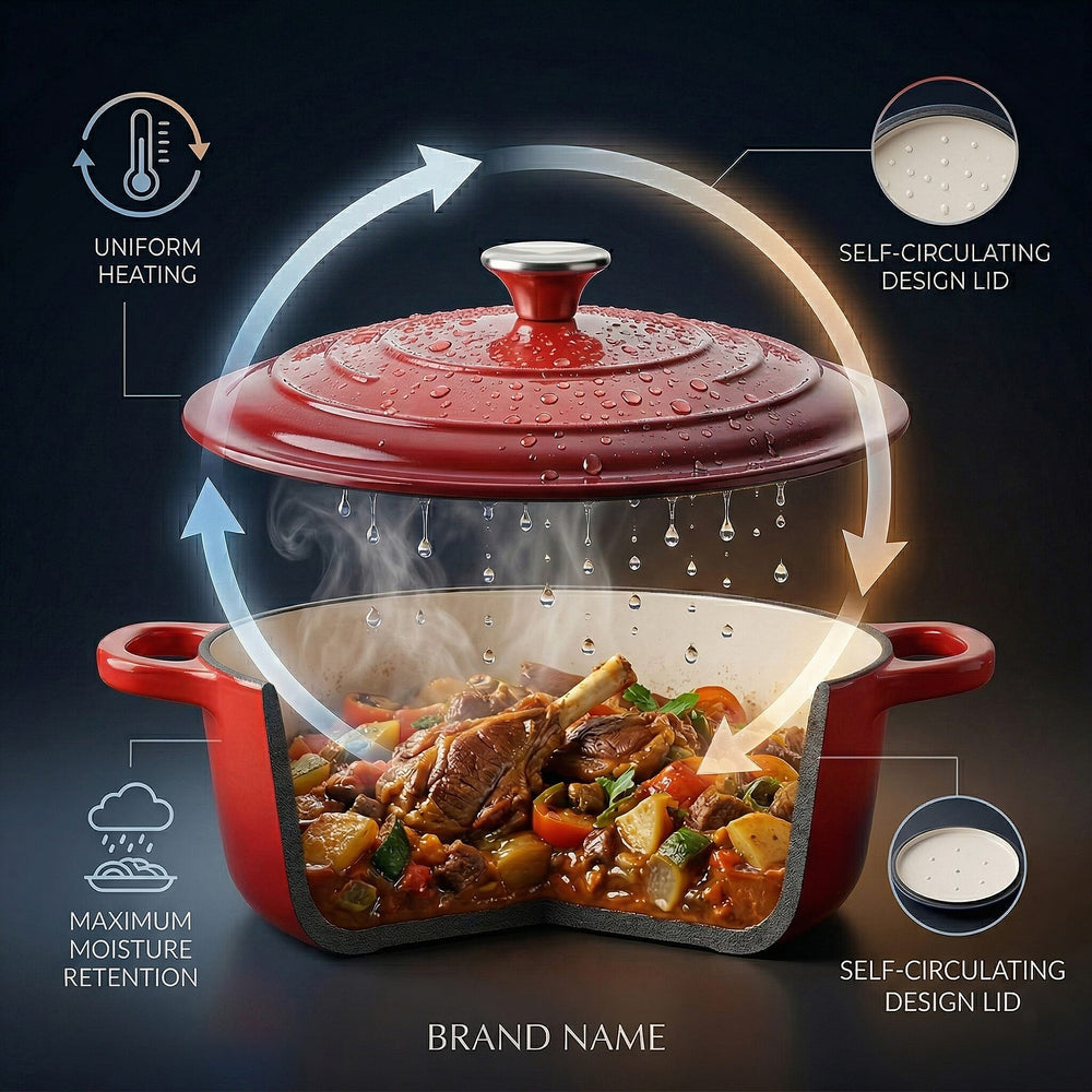9 - Piece Cast Iron Cookware Set - 20cm Pot, Oval Casserole Dish, Roasting Pan - Skillet - Red - White