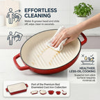 9 - Piece Cast Iron Cookware Set - 20cm Pot, Oval Casserole Dish, Roasting Pan - Skillet - Red - White
