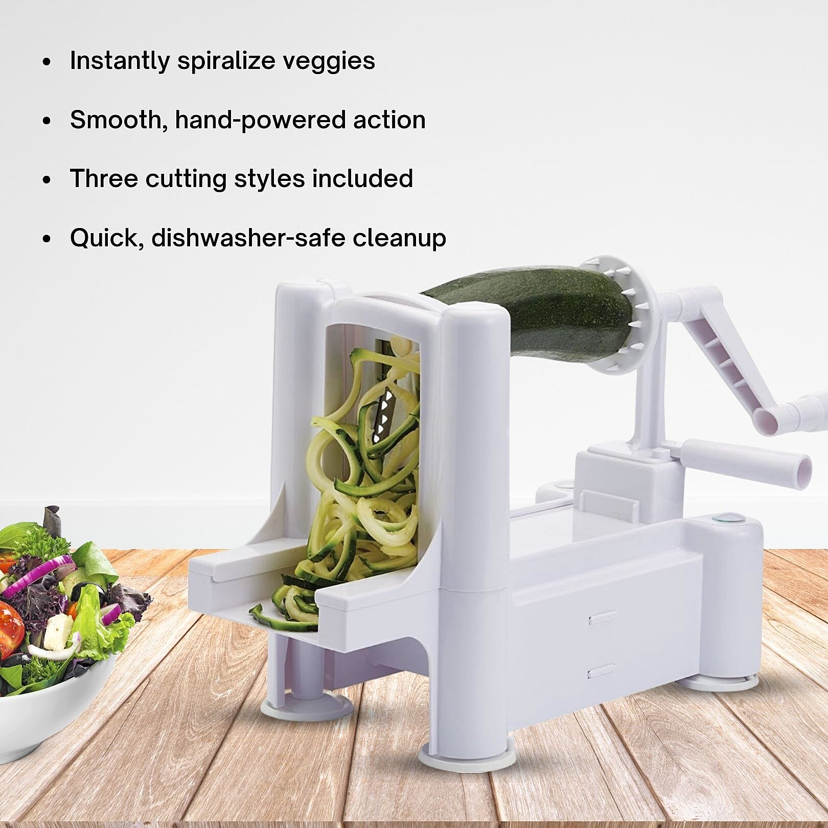 Spiralizer - Veg and Fruit - 3 Cutting Blades - Ribbons and Noodles  - White