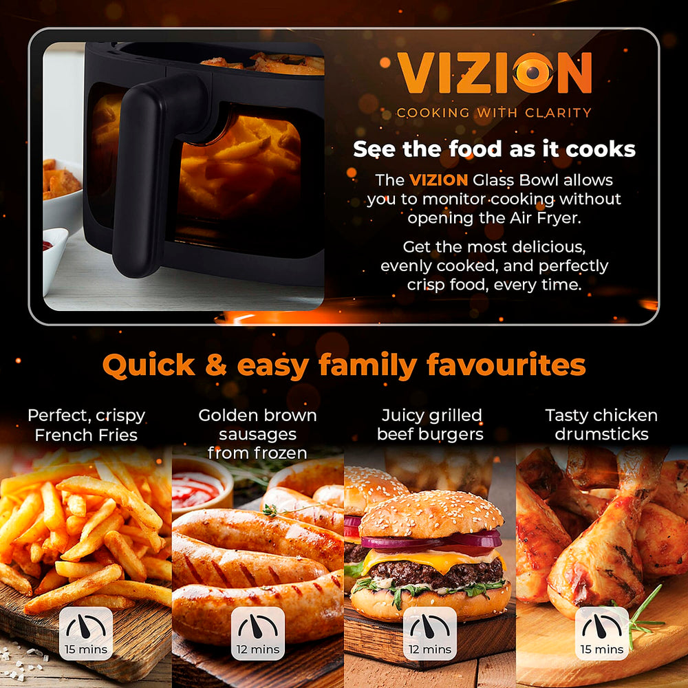 Tower- Vortx Vizion Air Fryer with Colour LCD Digital Display with 6 Litre Capacity - Black