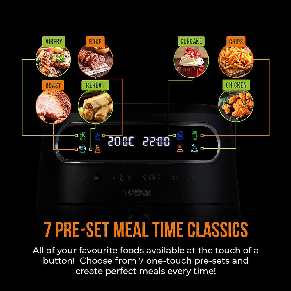 Tower- Vortx Vizion Air Fryer with Colour LCD Digital Display with 6 Litre Capacity - Black