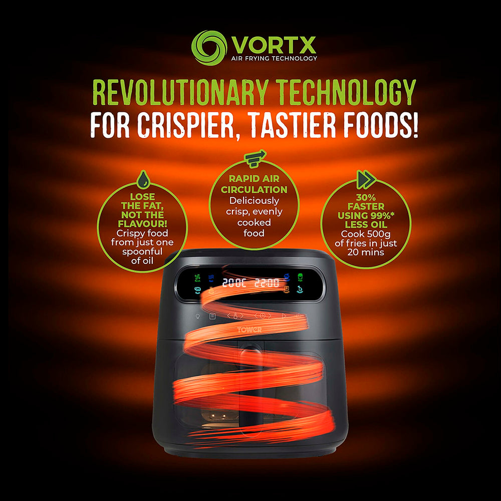 Tower- Vortx Vizion Air Fryer with Colour LCD Digital Display with 6 Litre Capacity - Black