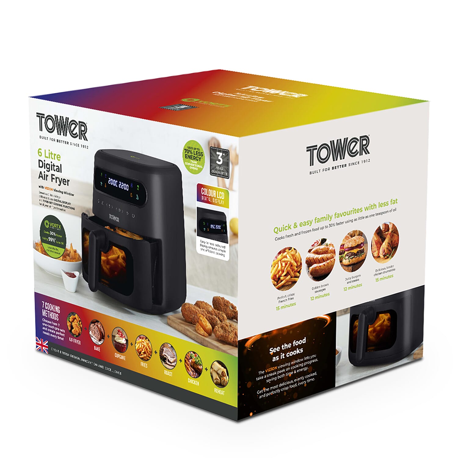 Tower- Vortx Vizion Air Fryer with Colour LCD Digital Display with 6 Litre Capacity - Black
