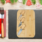 Bamboo Cheese Board with 3 Cheese Knives - Wood