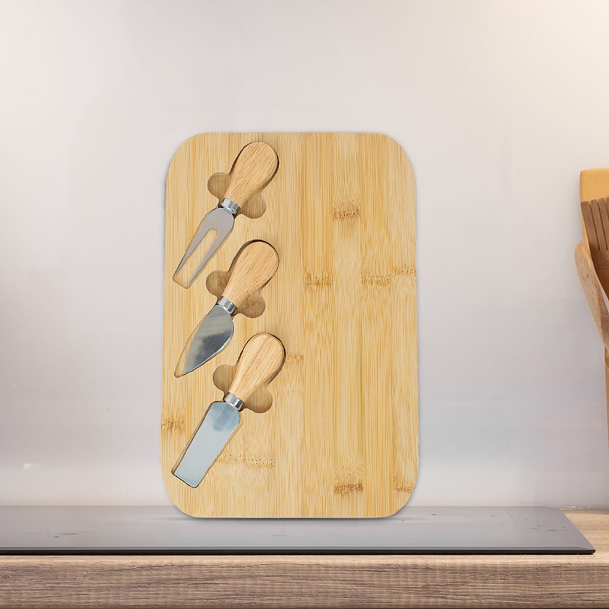 Bamboo Cheese Board with 3 Cheese Knives - Wood