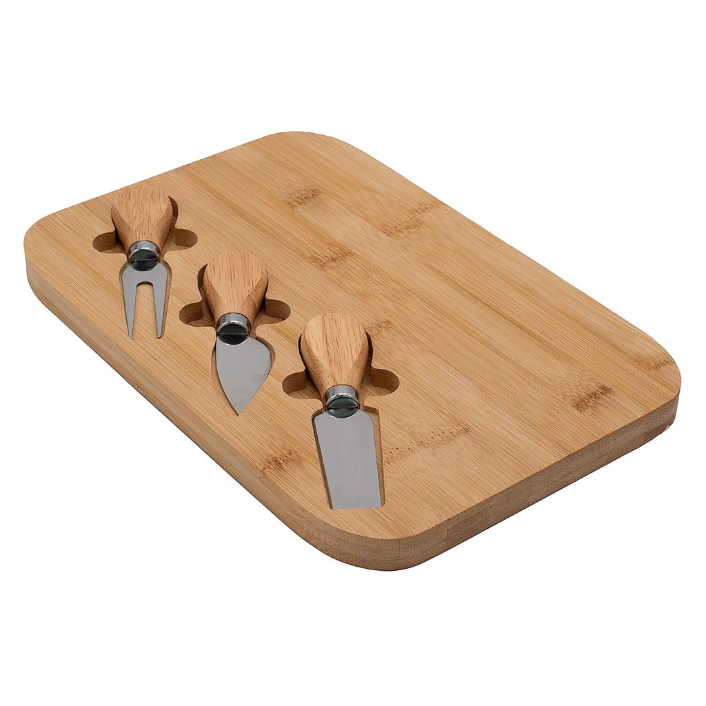 Bamboo Cheese Board with 3 Cheese Knives - Wood
