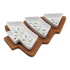 Elements Bamboo Christmas Tree Tray With 3 Plates Snack Set