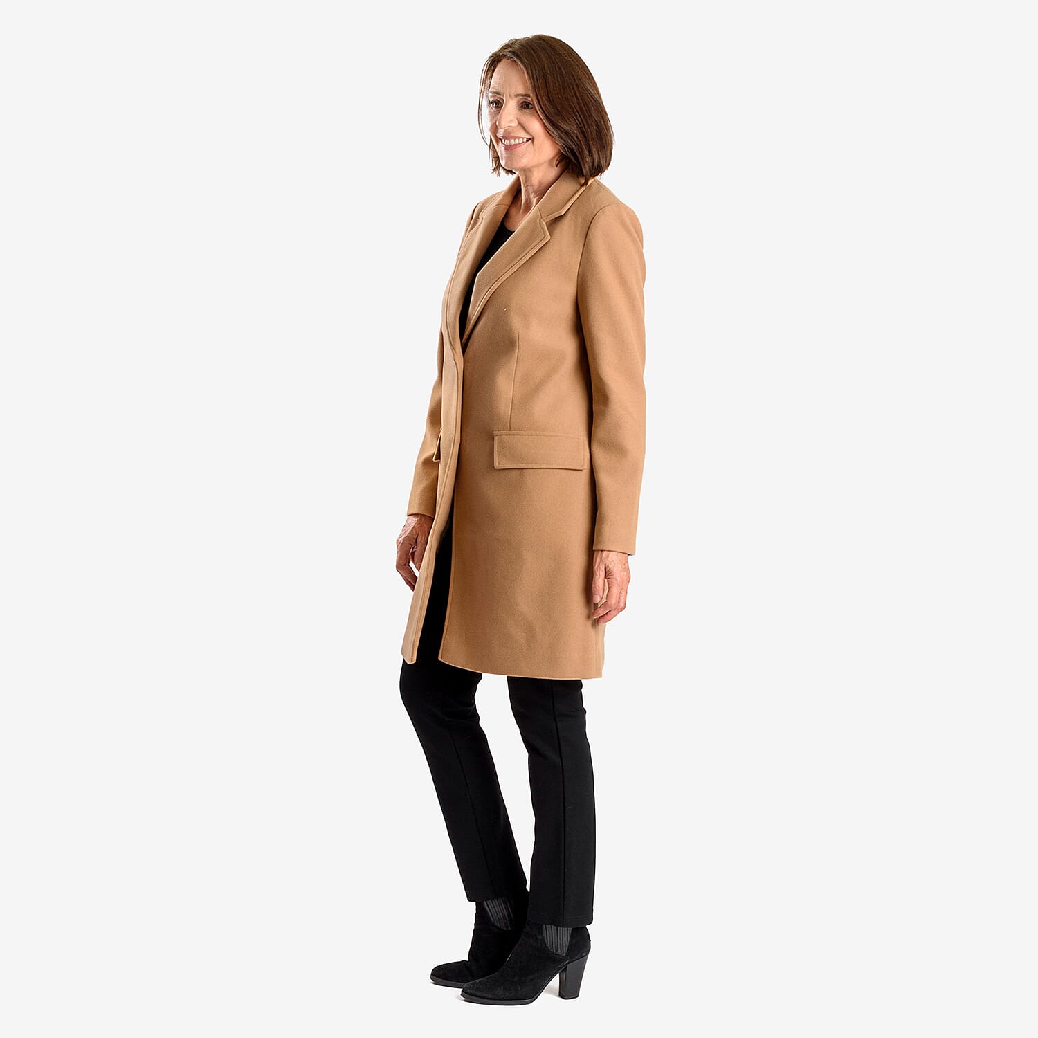 Midlength Knitted Stylish Coat (Size 16) - Camel