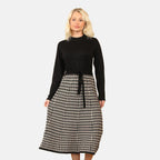 Anamor Elegant Houndstooth Knitted Dress (Size - M-L) - Black
