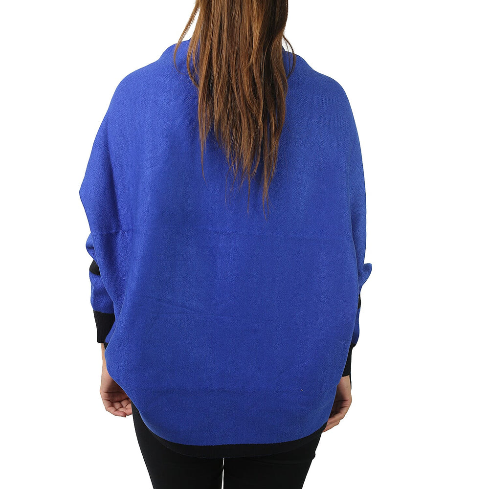 Longline Border Cardigan (One Size, 8-18) - Cobalt - Black