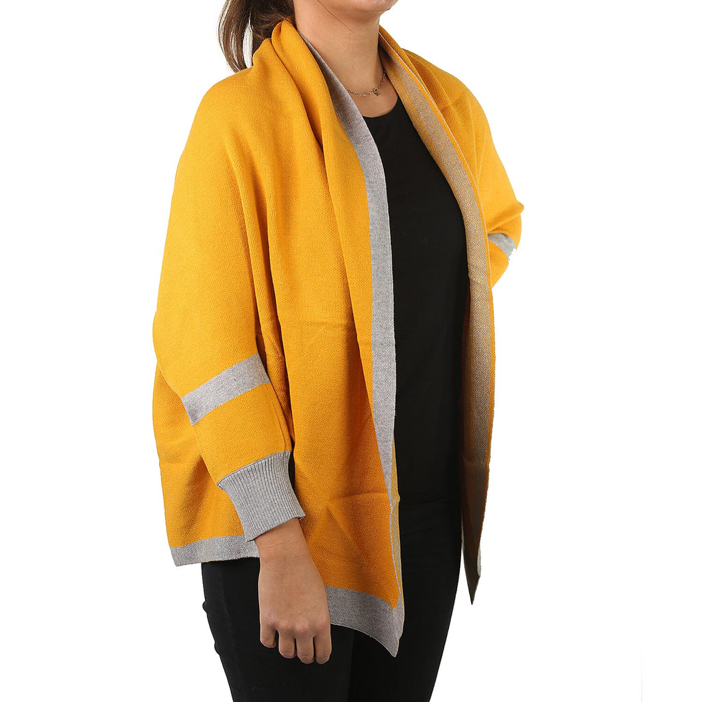 Kris Ana Longline Border Cardigan (Size 8-18) - Mustard & Grey