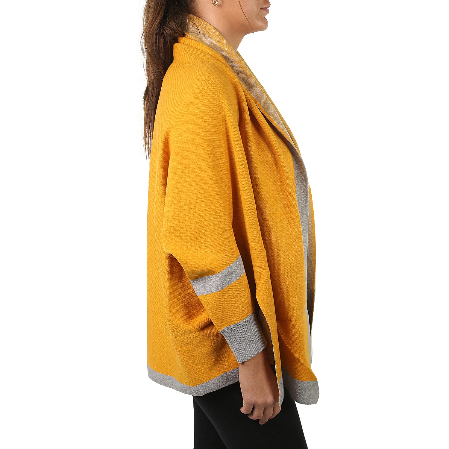 Kris Ana Longline Border Cardigan (Size 8-18) - Mustard & Grey