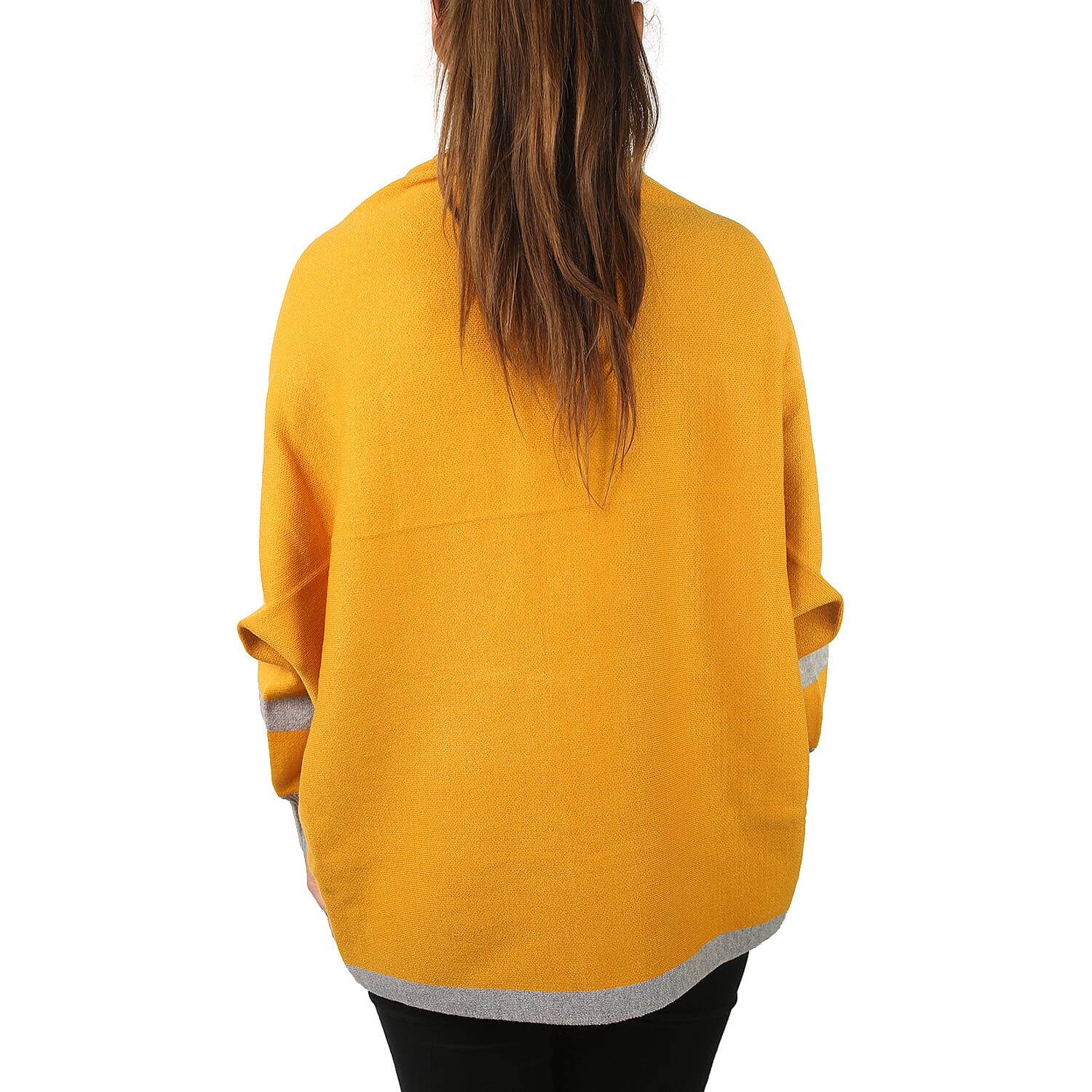 Kris Ana Longline Border Cardigan (Size 8-18) - Mustard & Grey
