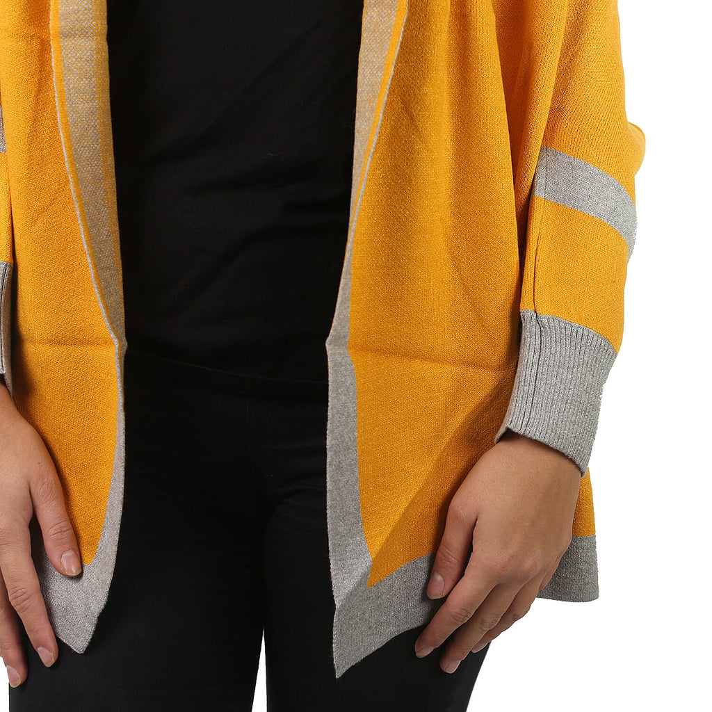 Kris Ana Longline Border Cardigan (Size 8-18) - Mustard & Grey