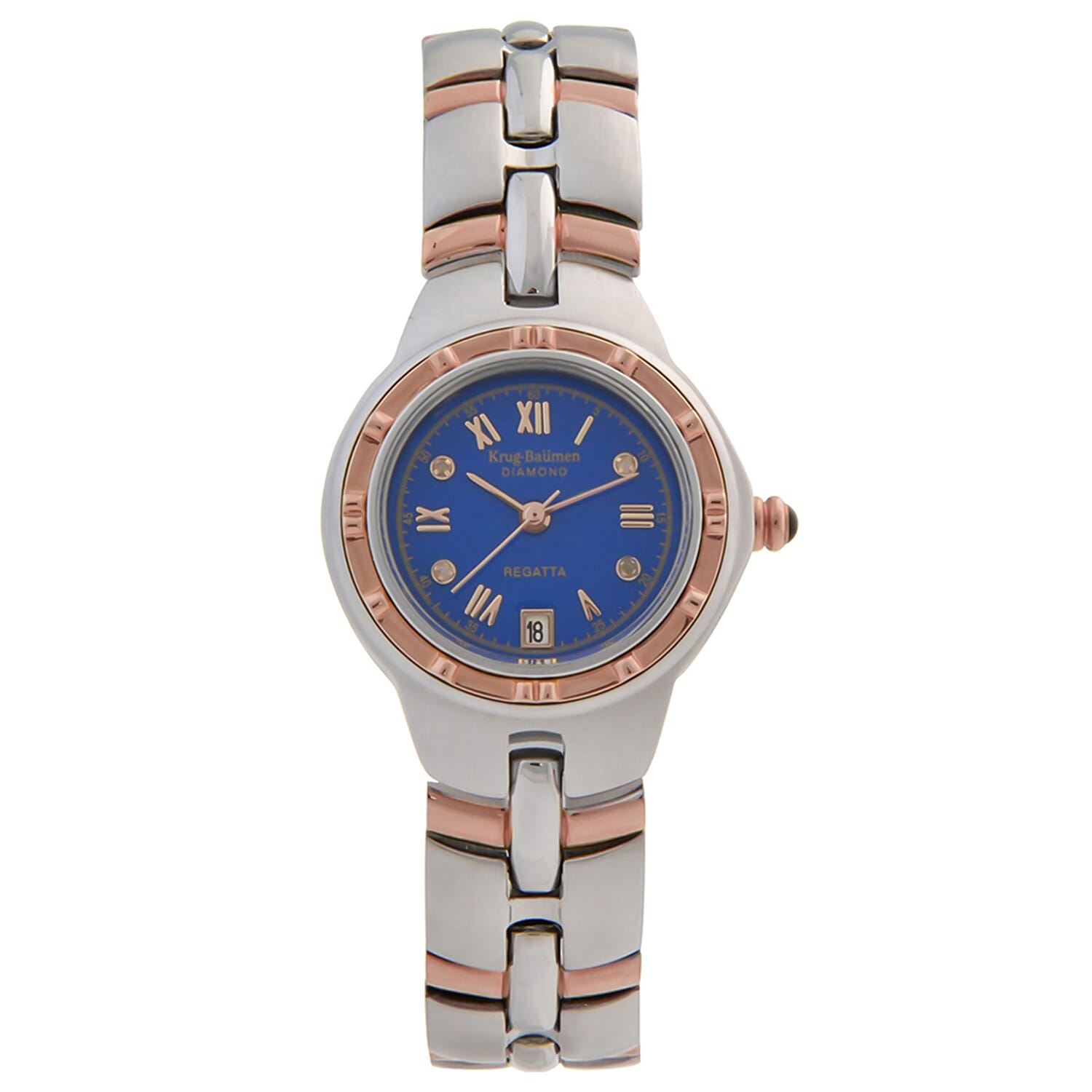 Krug Baumen Regatta 4 Diamond Blue Dial 3ATM WR Ladies Watch with Silver - Rose Gold Colour Strap